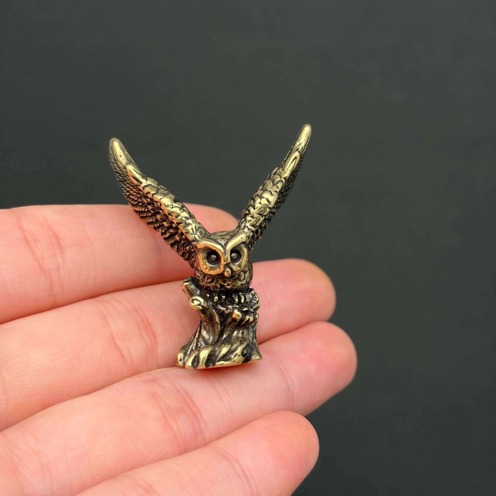 Brass Owl Figurine Spread Wings Spirit Animal Wisdom Protection Altar Decor